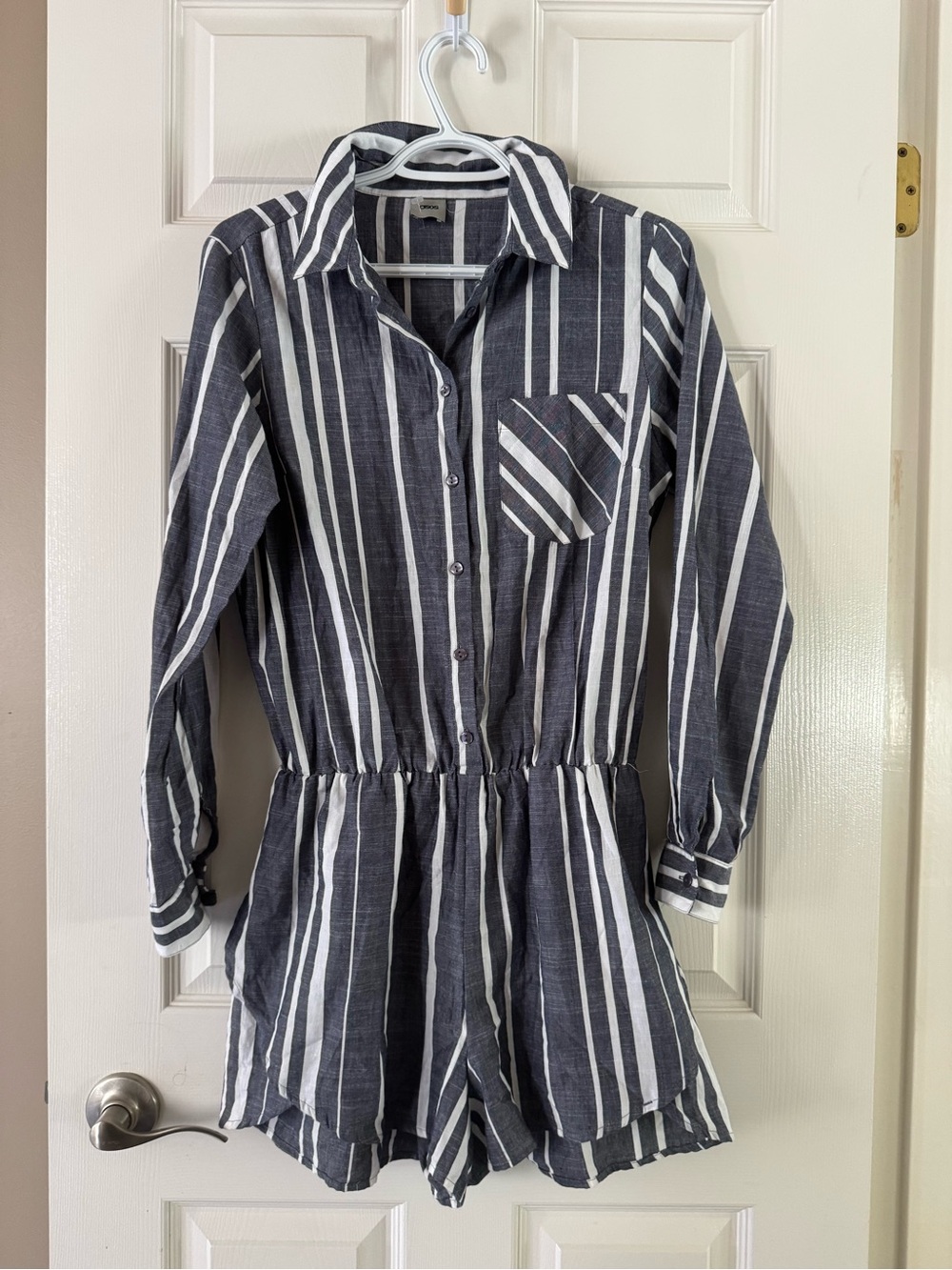ASOS Striped Utility Long Sleeve Shirt Romper Playsuit Charcoal Grey US 6